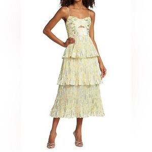 Self-Portrait Yellow Tiered Midi Dress